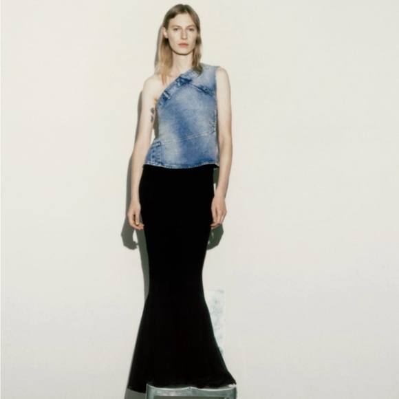 Zara denim asymmetrical top - Picture 2 of 14